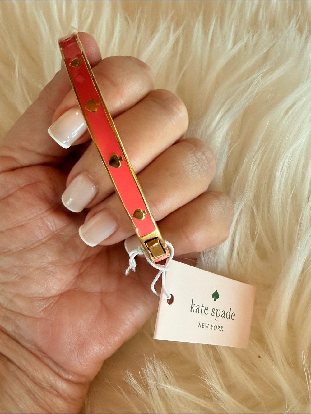 kate spade Coral Enamel Bangle with Gold Hearts